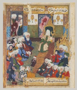 Prophet Muhammad Preaching: Folio from the Maqtal-i Al-i Rasul of Lami'i Chelebi, Ottoman period (ca. 1299–1923), late 16th century Turkey or Iraq